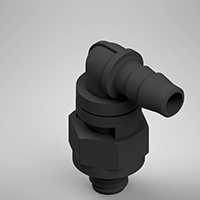 1/8 Inch (in) Tubing Inside Diameter (ID), 10-32 Swivel Elbow, Black Swivel Fitting with O-Ring Base Seal (F215485)