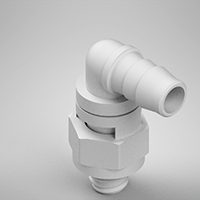 0.170 Inch (in) Tubing Inside Diameter (ID), 10-32 Swivel Elbow, Natural (Opaque) Swivel Fitting with O-Ring Base Seal (F215486PP)