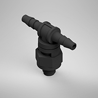 3/32 Inch (in) Tubing Inside Diameter (ID), 10-32 Swivel Tee, Black Swivel Fitting with O-Ring Base Seal (F215583)