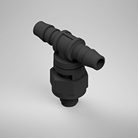 1/8 Inch (in) Tubing Inside Diameter (ID), 10-32 Swivel Tee, Black Swivel Fitting with O-Ring Base Seal (F215585)